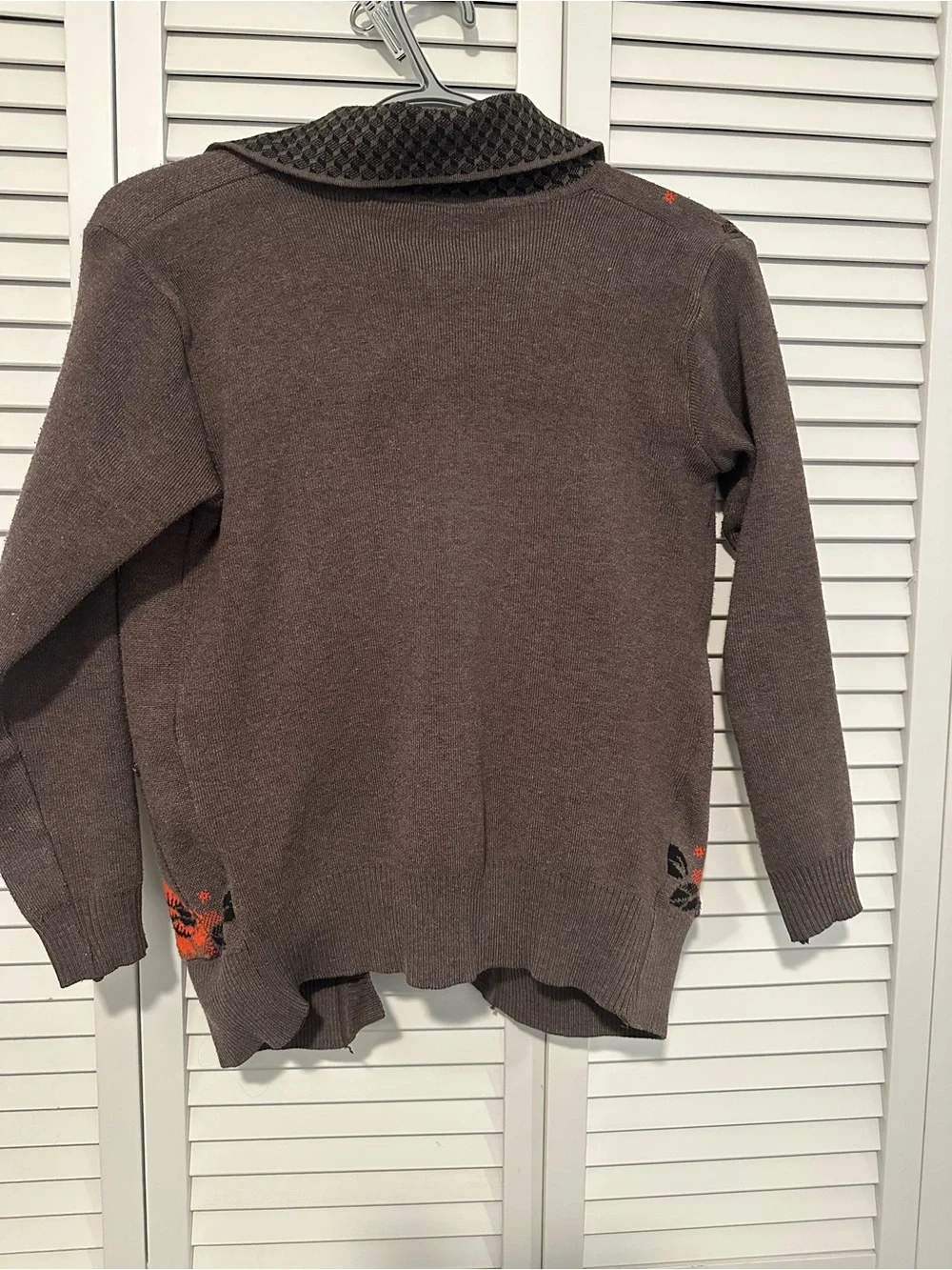 Brown Button-Up Cardigan with Orange Floral Accent